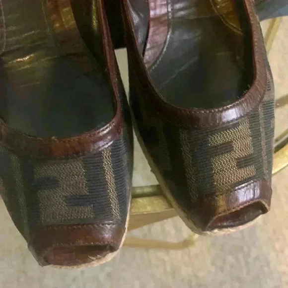 FENDI Brown Monogram ZUCCA RAFFIA ZEPPA WEDGES Open Toe ESPADRILLES Shoes, 36.5 - Picture 4 of 9